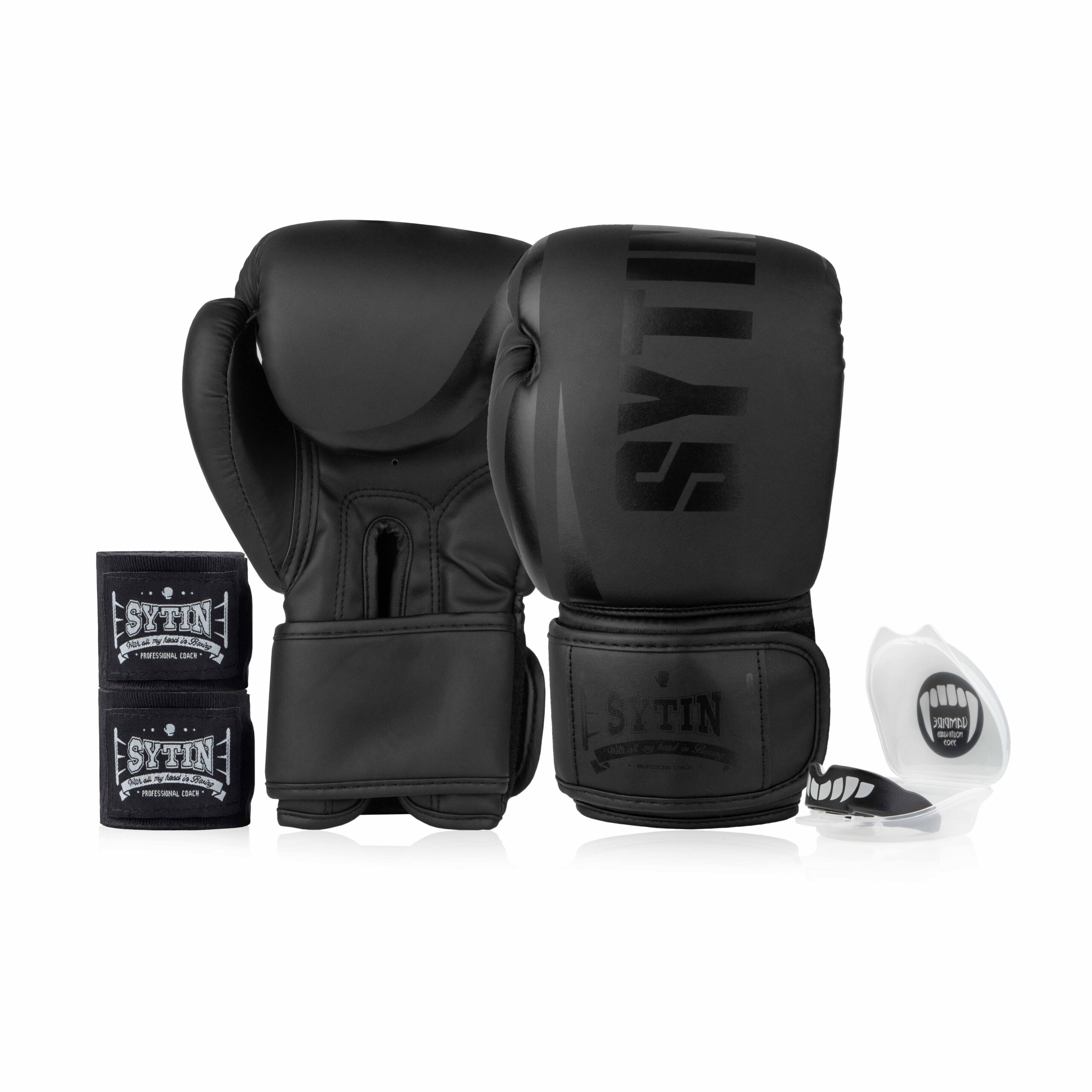 Боксерські рукавички, бинти та капа. Набір SYTIN ClearBlow чорного кольору/8-14oz/